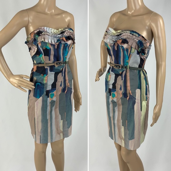 BNWOT CATHERINE MALANDRINO Watercolor strapless dress 4 - Picture 4 of 8